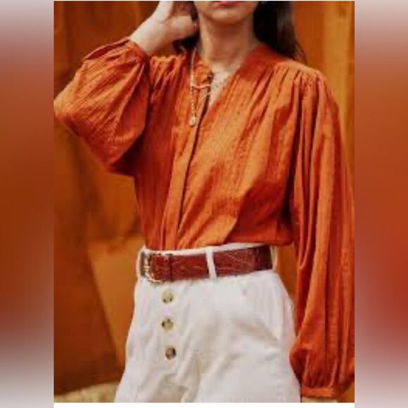 Garance size small orange pears, Friend, long sleeve button up blouse - Picture 1 of 10
